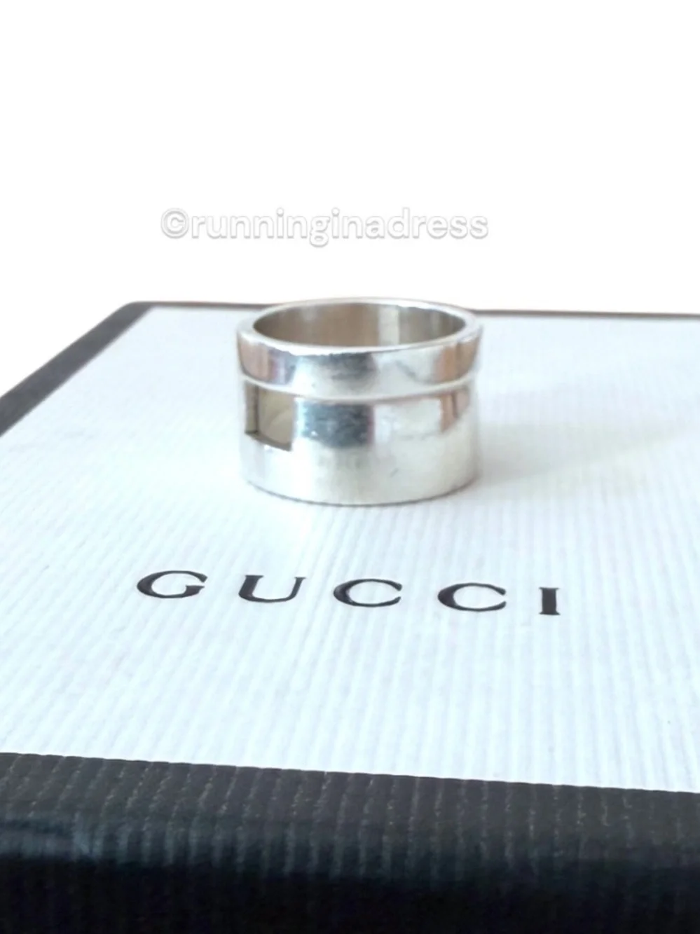 Vintage Gucci Tom Ford Open Cutout G Sterling Silver Ring 8.5 Wide Band